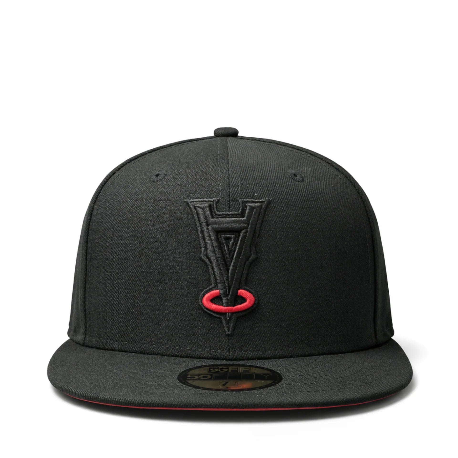 LA Angels Black Red Halo Upside Down 50th Anniversary 59FIFTY Fitted Hat | Black Widow
