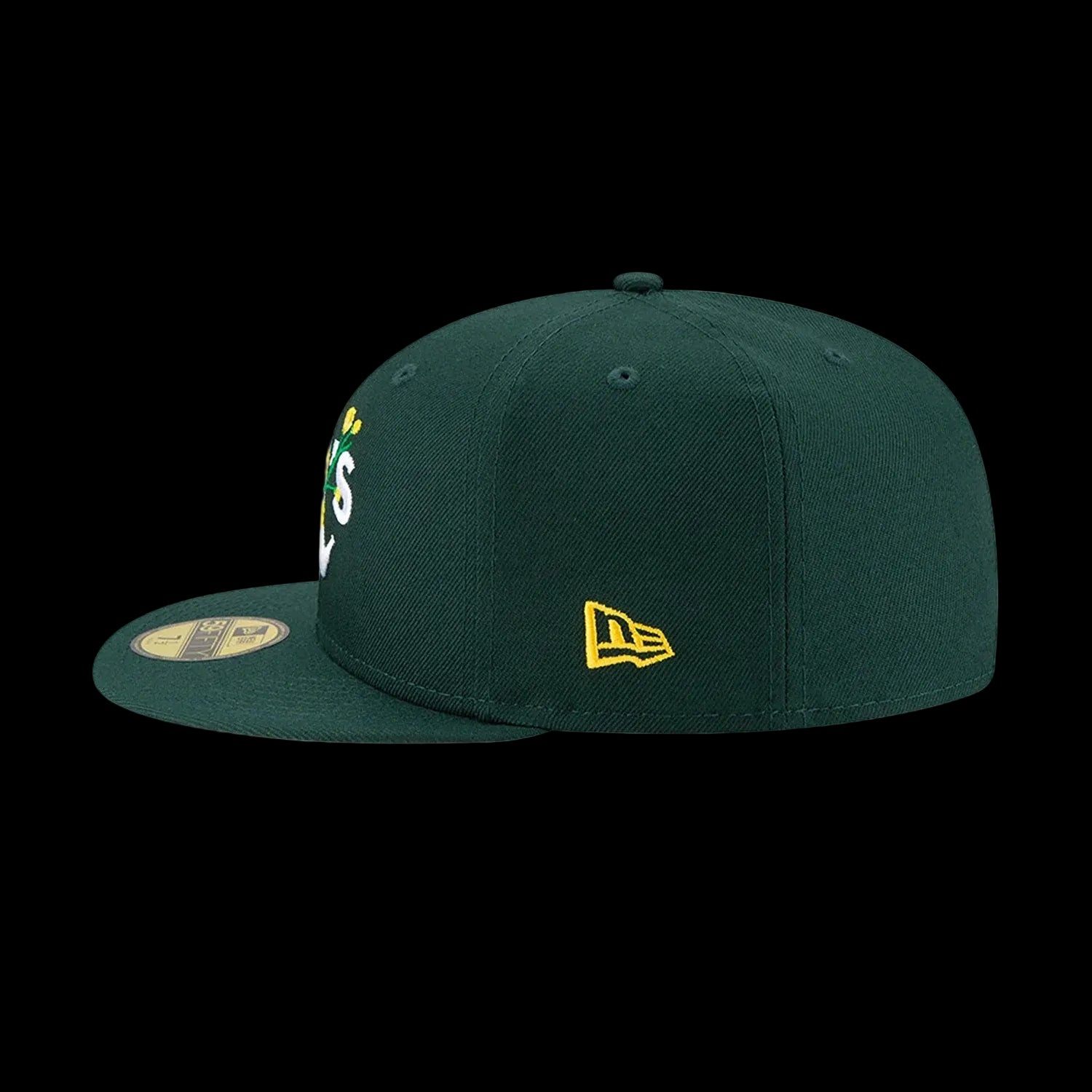 Dark Green Oakland Athletics Soft Yellow Bottom 1989 World Series Side Patch Bloom New Era 59Fifty Fitted