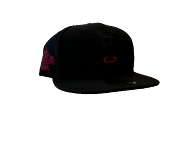 LA Angels Black Red Halo Upside Down 50th Anniversary 59FIFTY Fitted Hat | Black Widow