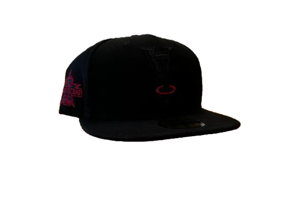 LA Angels Black Red Halo Upside Down 50th Anniversary 59FIFTY Fitted Hat | Black Widow