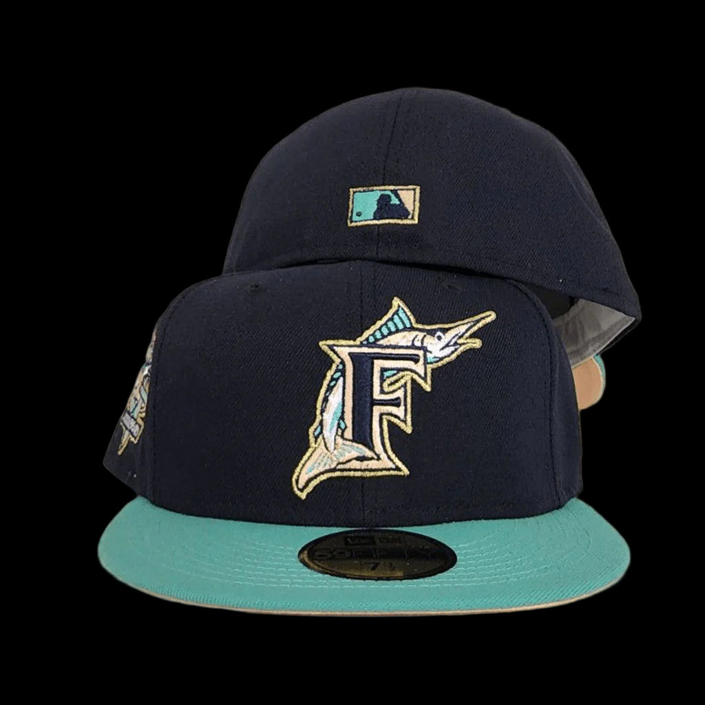 Navy Blue Florida Marlins Mint Visor Peach Bottom 10th Anniversary Side Patch New Era 59Fifty Fitted (BF)