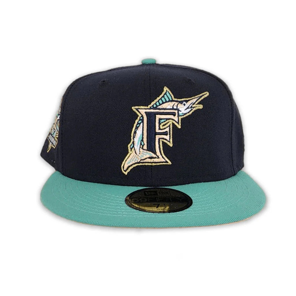 Navy Blue Florida Marlins Mint Visor Peach Bottom 10th Anniversary Side Patch New Era 59Fifty Fitted (BF)