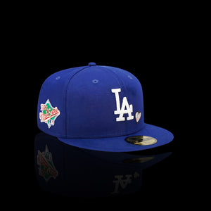 LA Dodgers TEAM HEART 1988 World Series New Era 59Fifty Fitted Hat (Team Color Gray Under Brim) Size 7 5/8