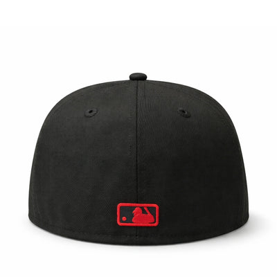 LA Angels Black Red Halo Upside Down 50th Anniversary 59FIFTY Fitted Hat | Black Widow