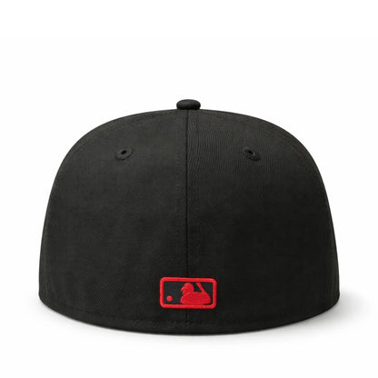 LA Angels Black Red Halo Upside Down 50th Anniversary 59FIFTY Fitted Hat | Black Widow