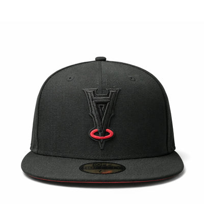 LA Angels Black Red Halo Upside Down 50th Anniversary 59FIFTY Fitted Hat | Black Widow