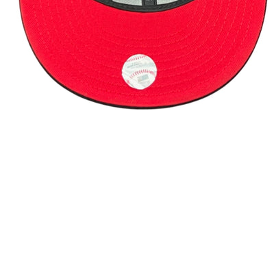 LA Angels Black Red Halo Upside Down 50th Anniversary 59FIFTY Fitted Hat | Black Widow