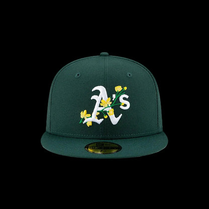 Dark Green Oakland Athletics Soft Yellow Bottom 1989 World Series Side Patch Bloom New Era 59Fifty Fitted