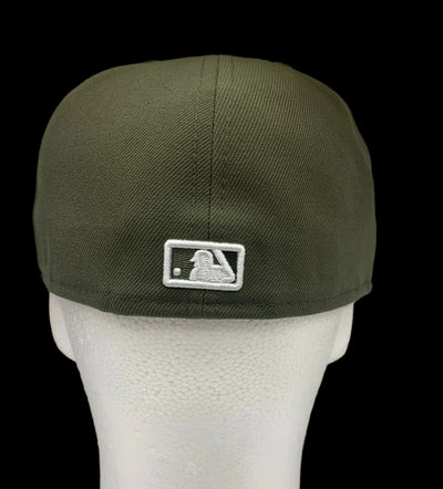 Golden Chief: Olive Green Cleveland Indians 59Fifty with Gold Metal Chief Wahoo