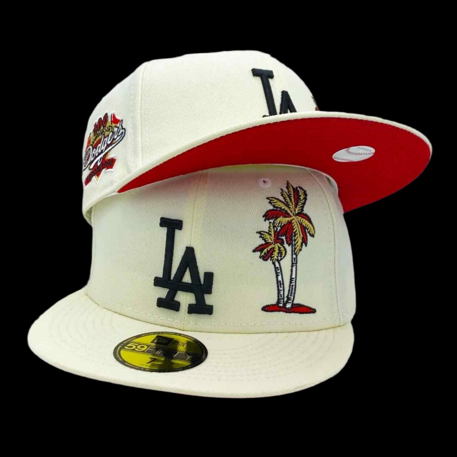 LA Dodgers Palm Trees New Era 59FIFTY Chrome Fitted Hat Red Bottom